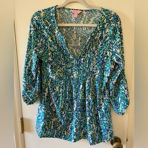 Lilly Pulitzer Braylen tunic in green and blue pattern L
